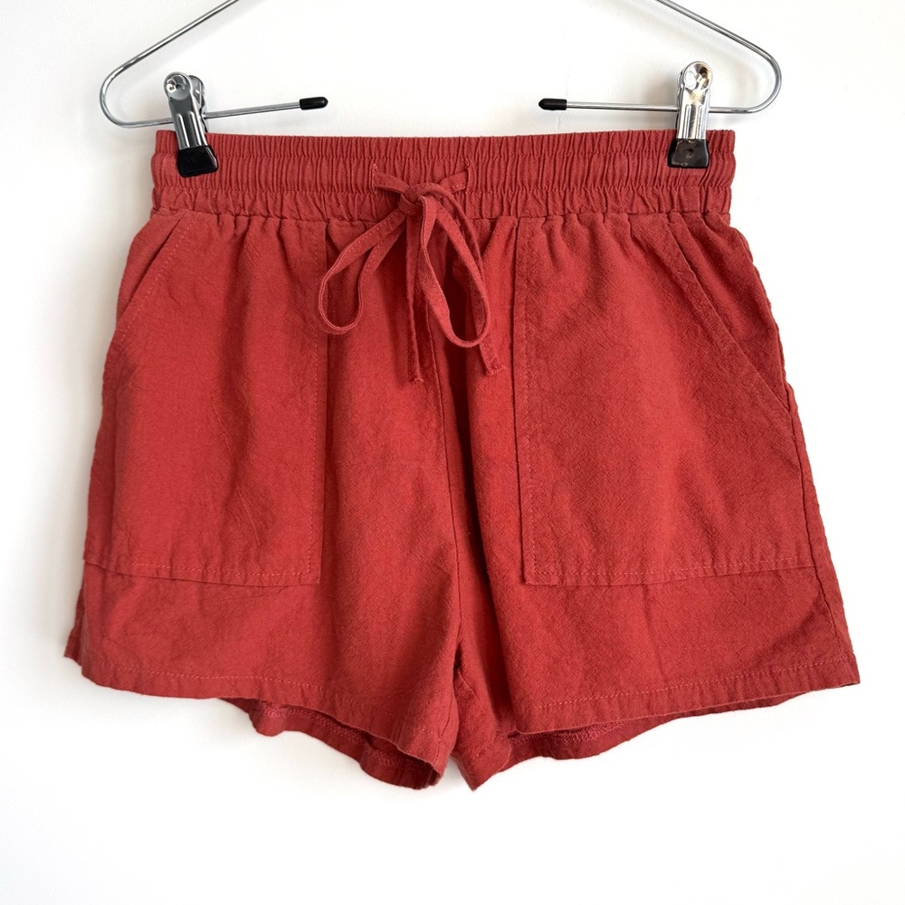Cotton Linen Red Shorts Women’s Size Small High Waist Oversized